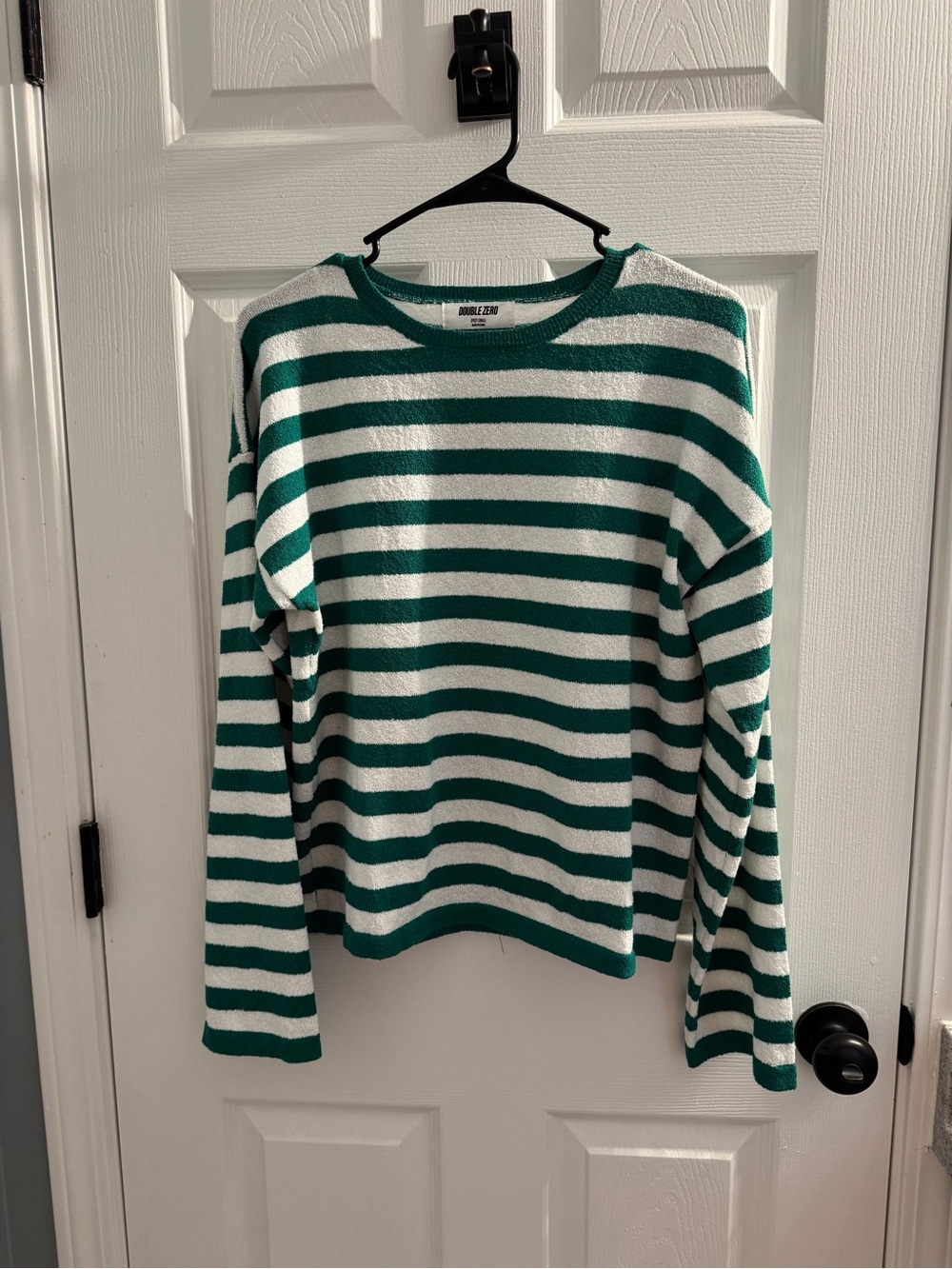 Double Zero Striped Crewneck Sweater in Green and White, NWOT